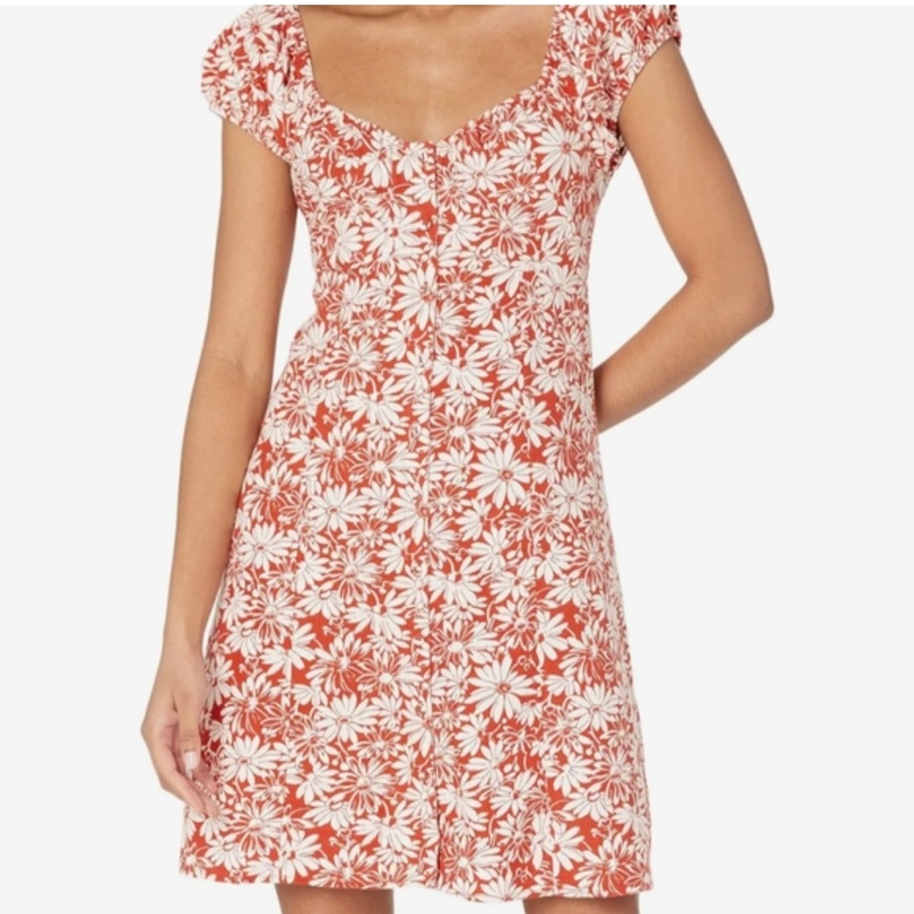 Madewell Rust Floral Mini Dress with Cream Daisy Print